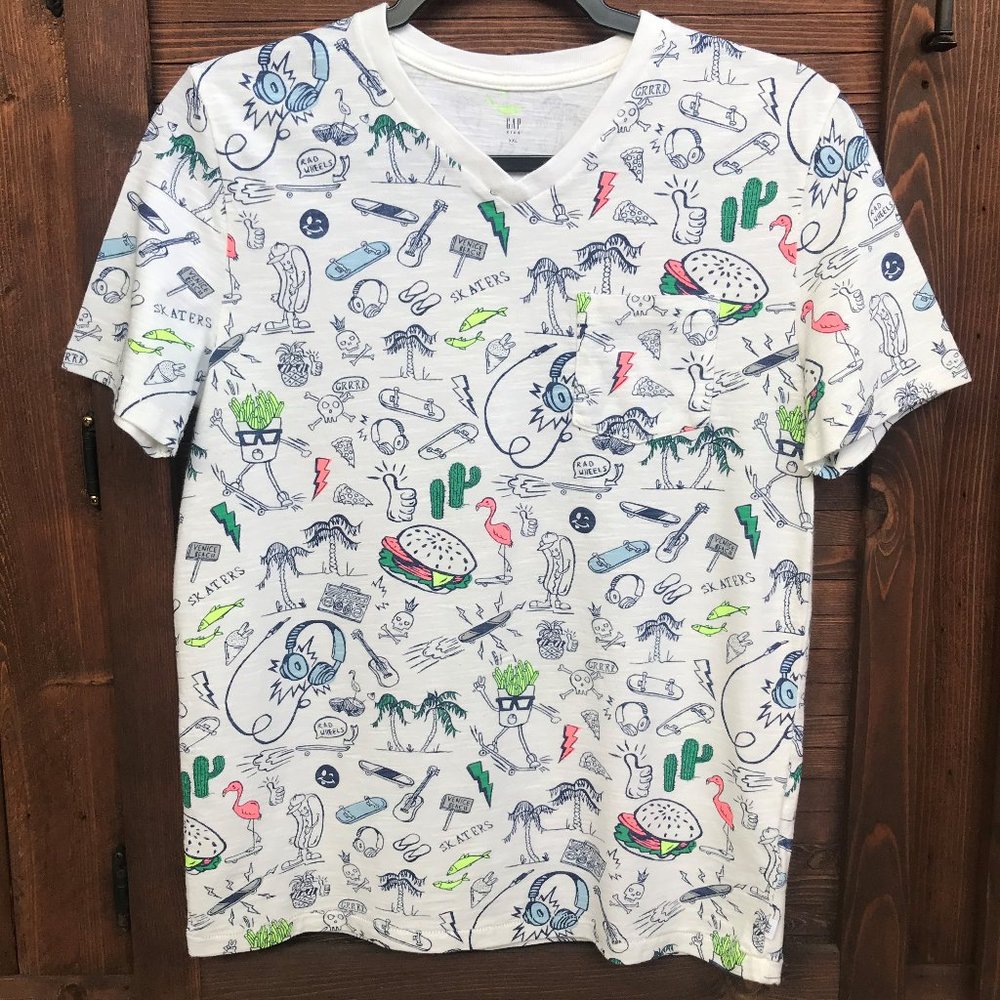 GAP Kids White Neon Cool Kid Summer V-Neck T-Shirt